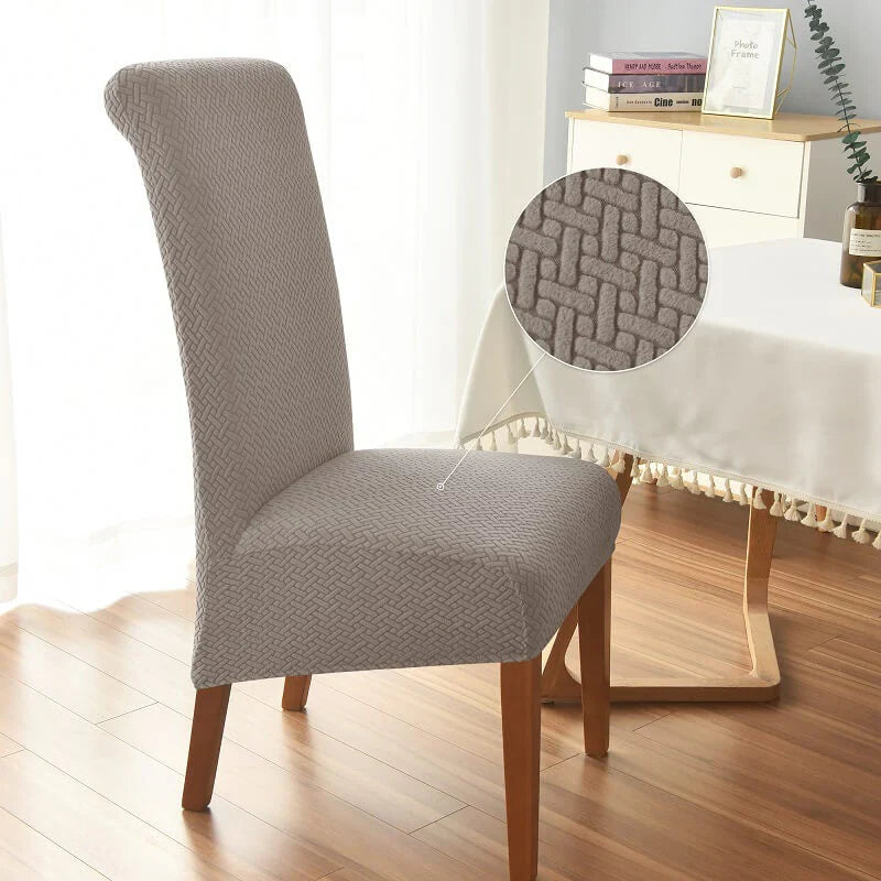 Ticked Jacquard Style Velvet Touch Dining Chair Covers