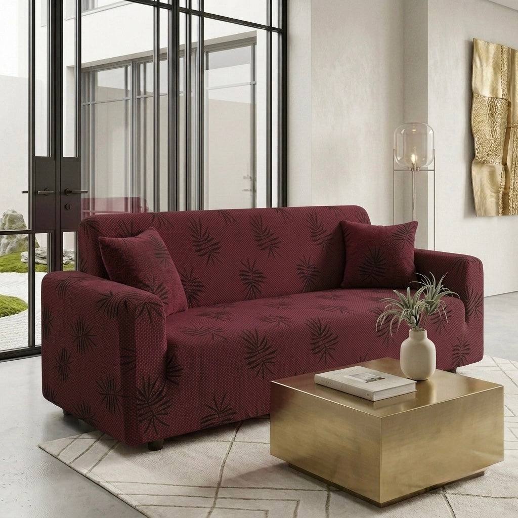 Textured Palm Leaf Sofa Cover – Premium Micro Fabric | 6 Colors, 4 Sizes
