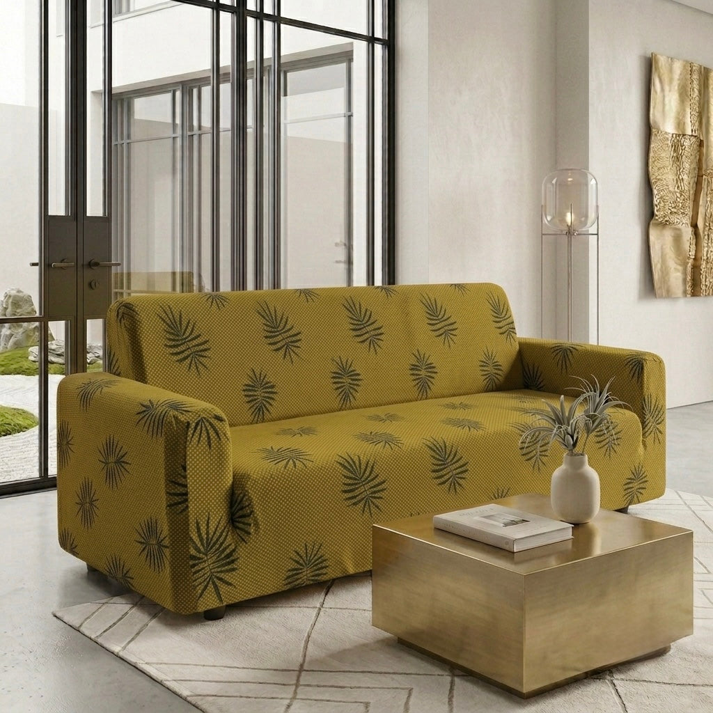 Textured Palm Leaf Sofa Cover – Premium Micro Fabric | 6 Colors, 4 Sizes