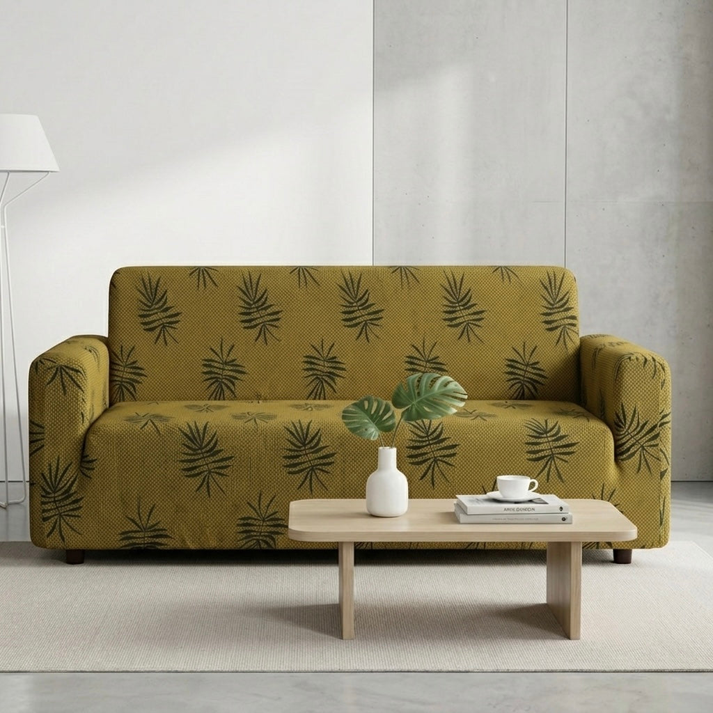 Textured Palm Leaf Sofa Cover – Premium Micro Fabric | 6 Colors, 4 Sizes