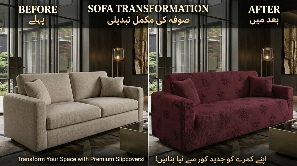 Textured Palm Leaf Sofa Cover – Premium Micro Fabric | 6 Colors, 4 Sizes