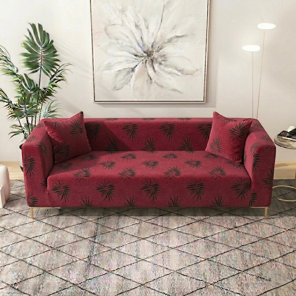 Close-up of 3D textured palm leaf knit pattern on premium micro fabric sofa cover