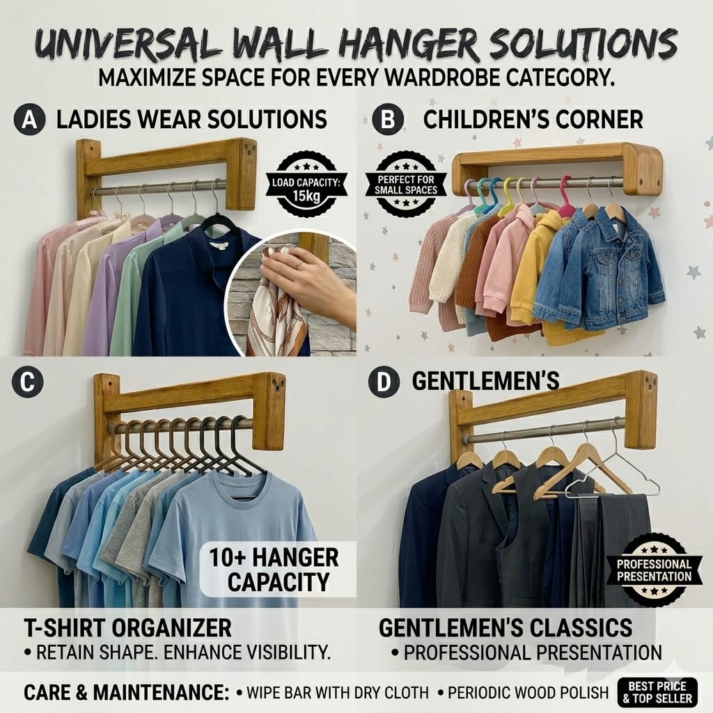 Multipurpose Wooden Wall Hanger — Space Saving Cloth Organizer | Pack of 2 Bundle