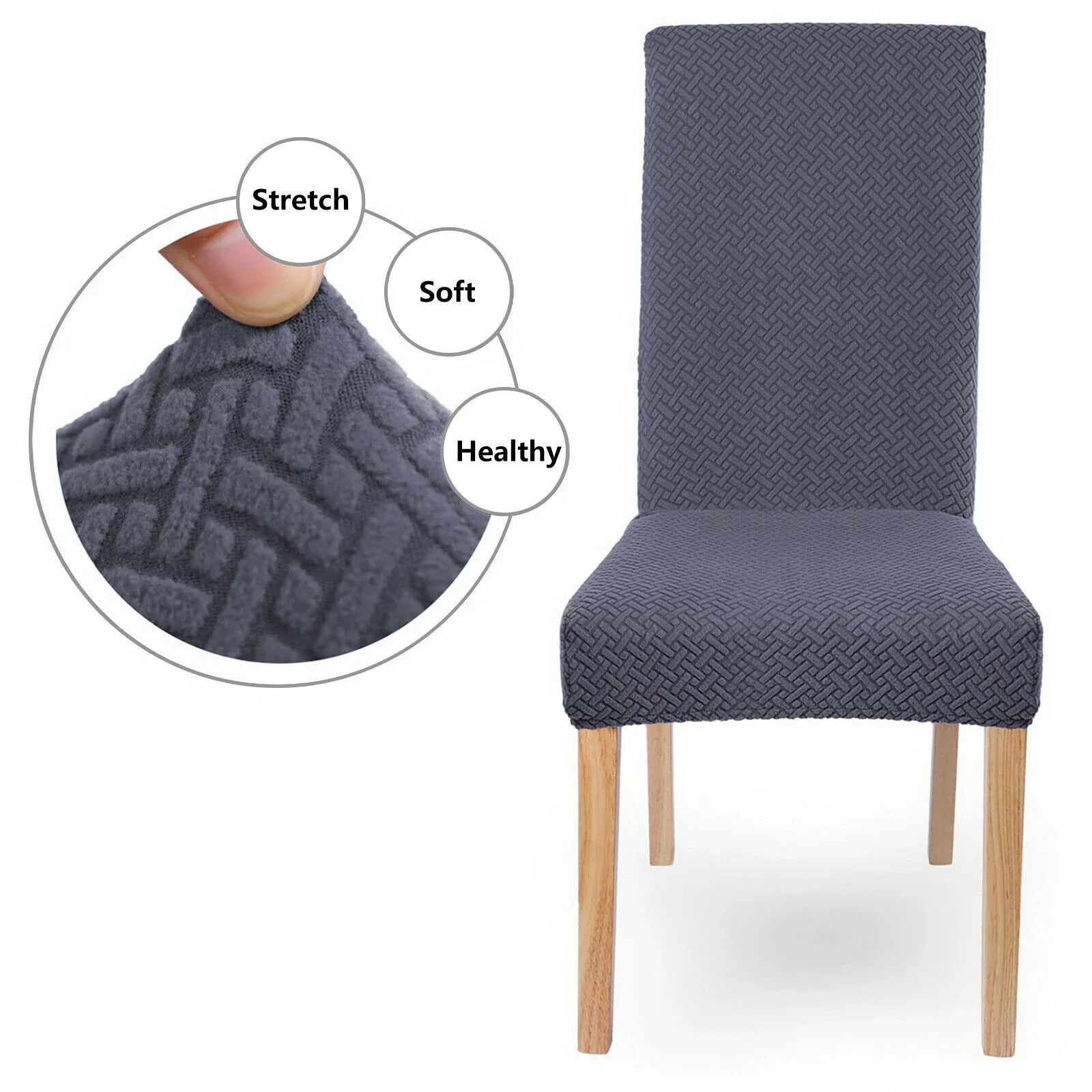 Ticked Jacquard Style Velvet Touch Dining Chair Covers